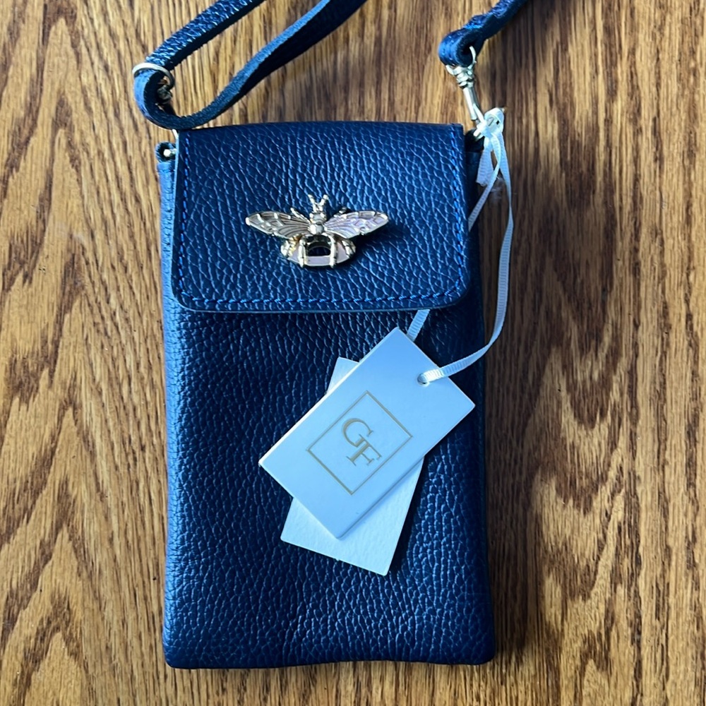 German Fuentes crossbody dark blue with gold bee